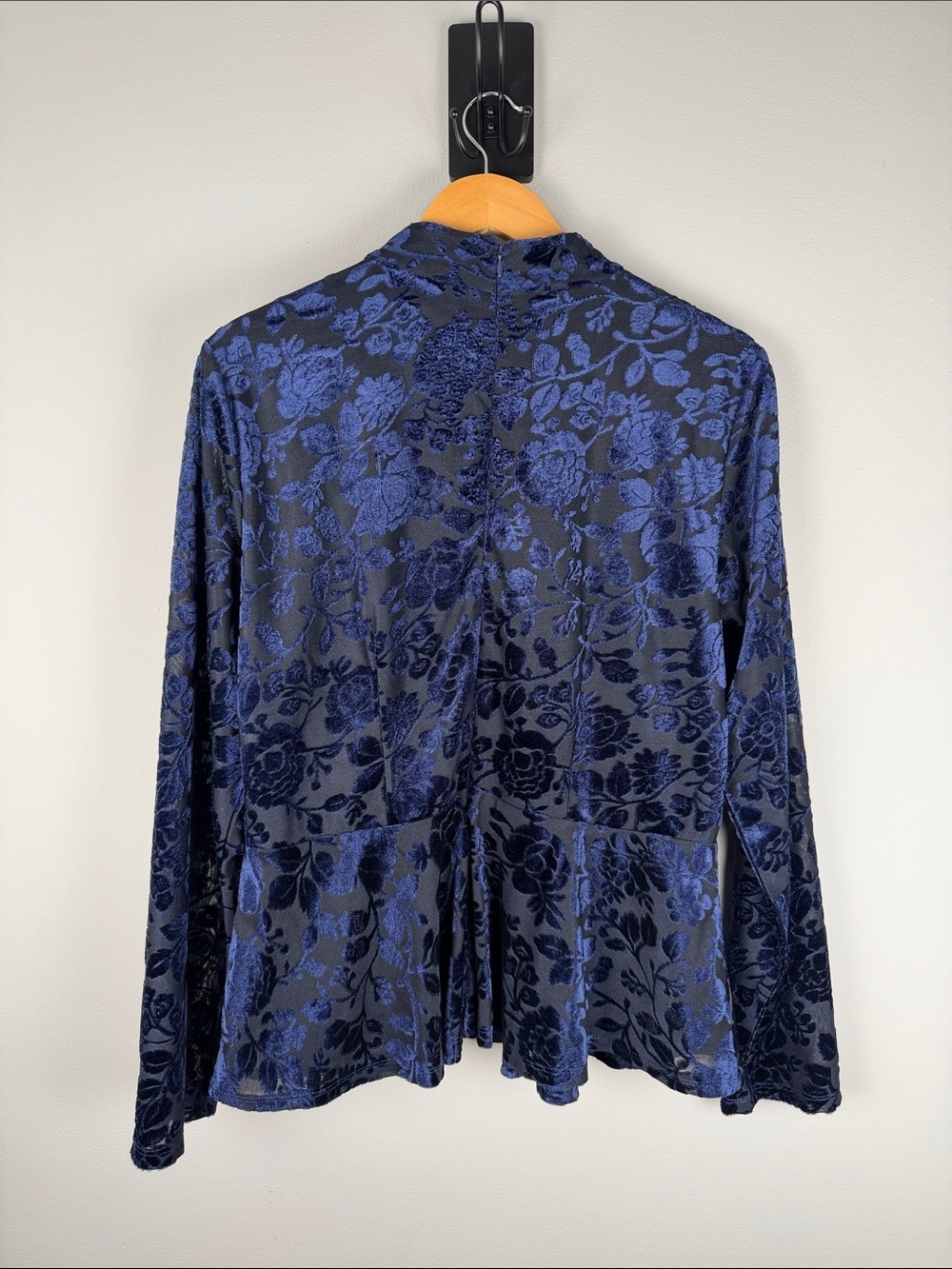 Spense Whimsigoth Witchy Dark Romantic Navy Velvet Burnout Peplum Top Size L - Picture 5 of 9
